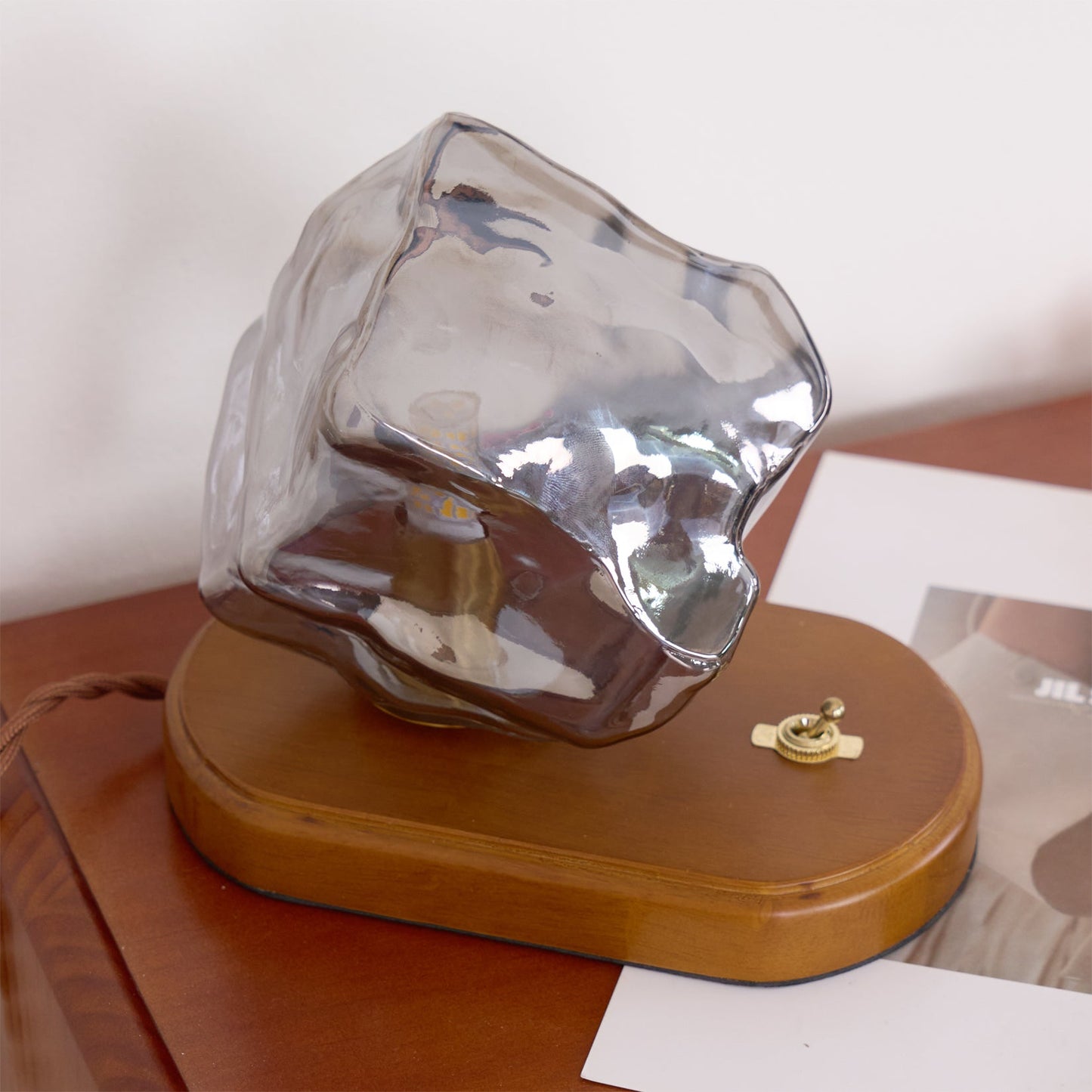 Ice Stone Table Lamp | Mouth-Blown Glass | Smoke Gray & Amber