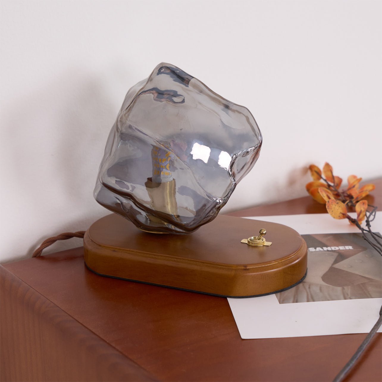 Ice Stone Table Lamp | Mouth-Blown Glass | Smoke Gray & Amber