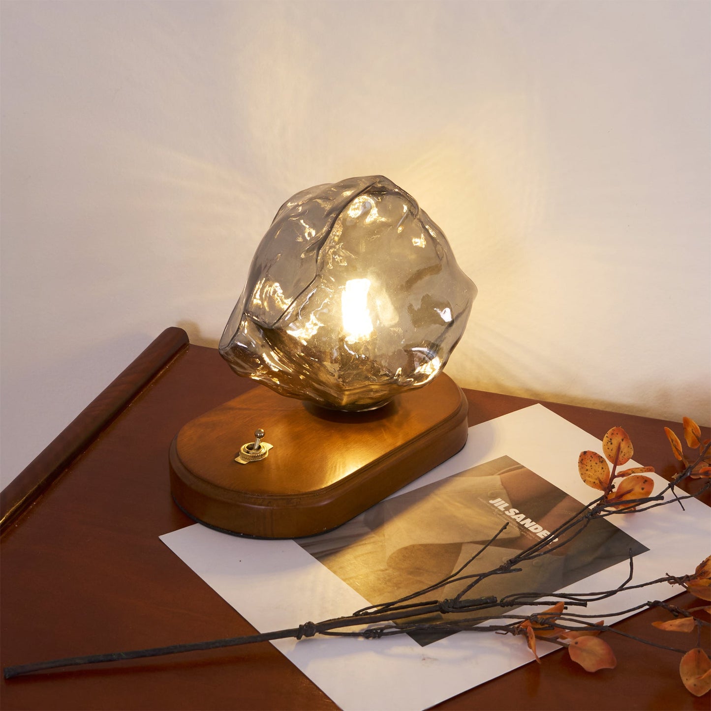 Ice Stone Table Lamp | Mouth-Blown Glass | Smoke Gray & Amber