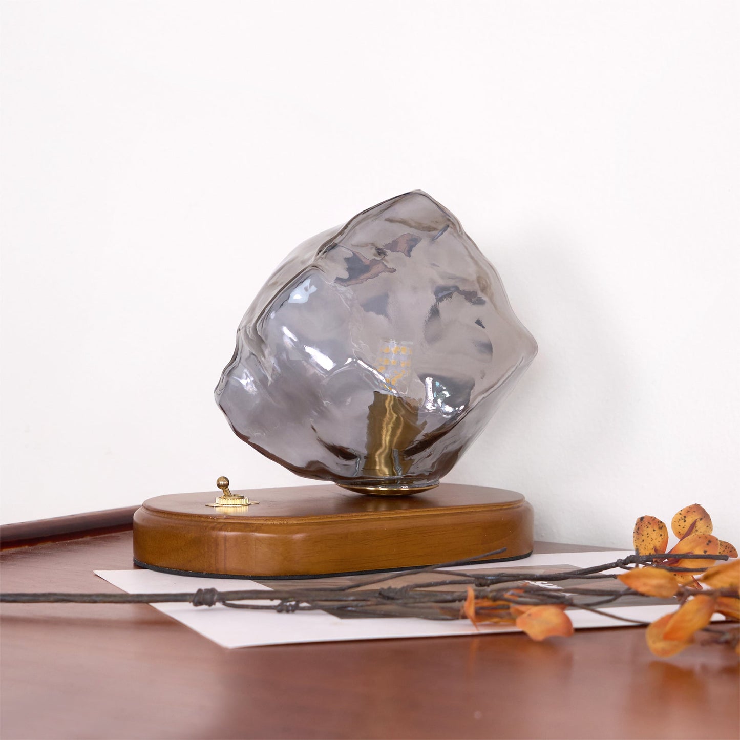 Ice Stone Table Lamp | Mouth-Blown Glass | Smoke Gray & Amber