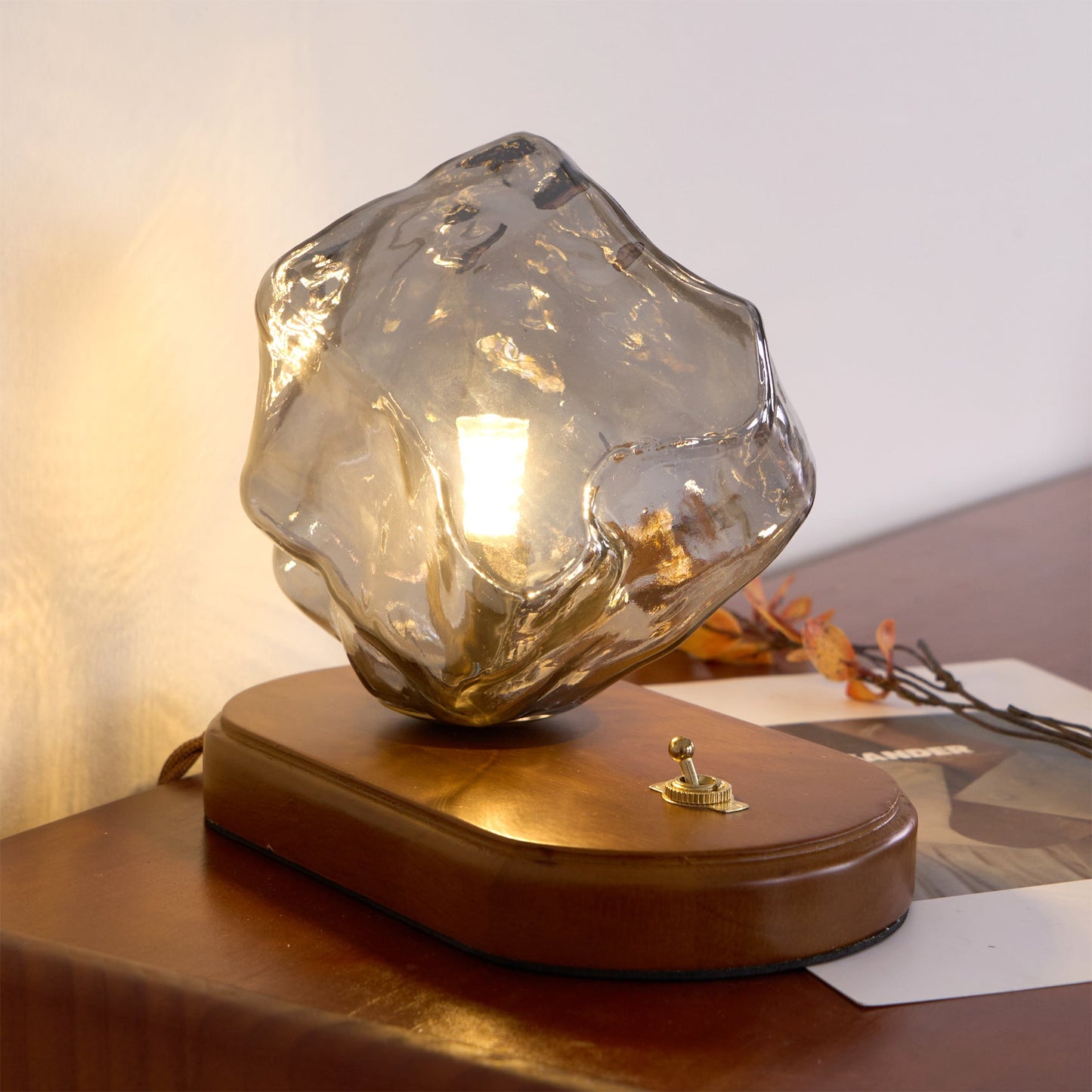 Ice Stone Table Lamp | Mouth-Blown Glass | Smoke Gray & Amber