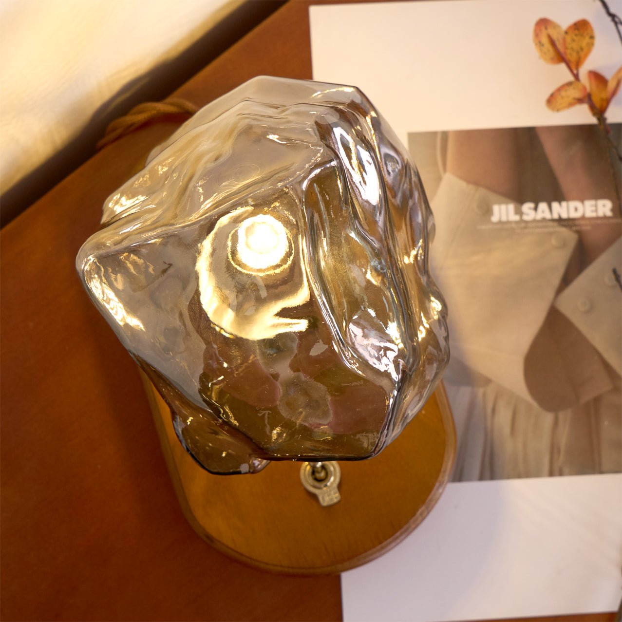 Ice Stone Table Lamp | Mouth-Blown Glass | Smoke Gray & Amber