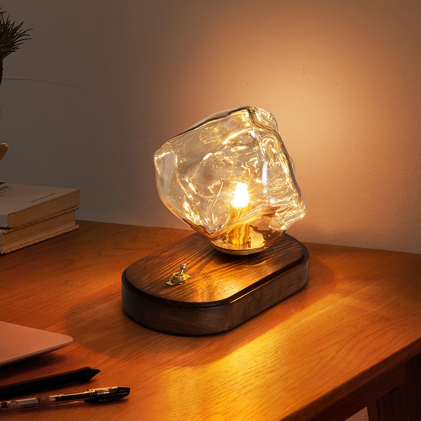 Ice Stone Table Lamp | Mouth-Blown Glass | Smoke Gray & Amber
