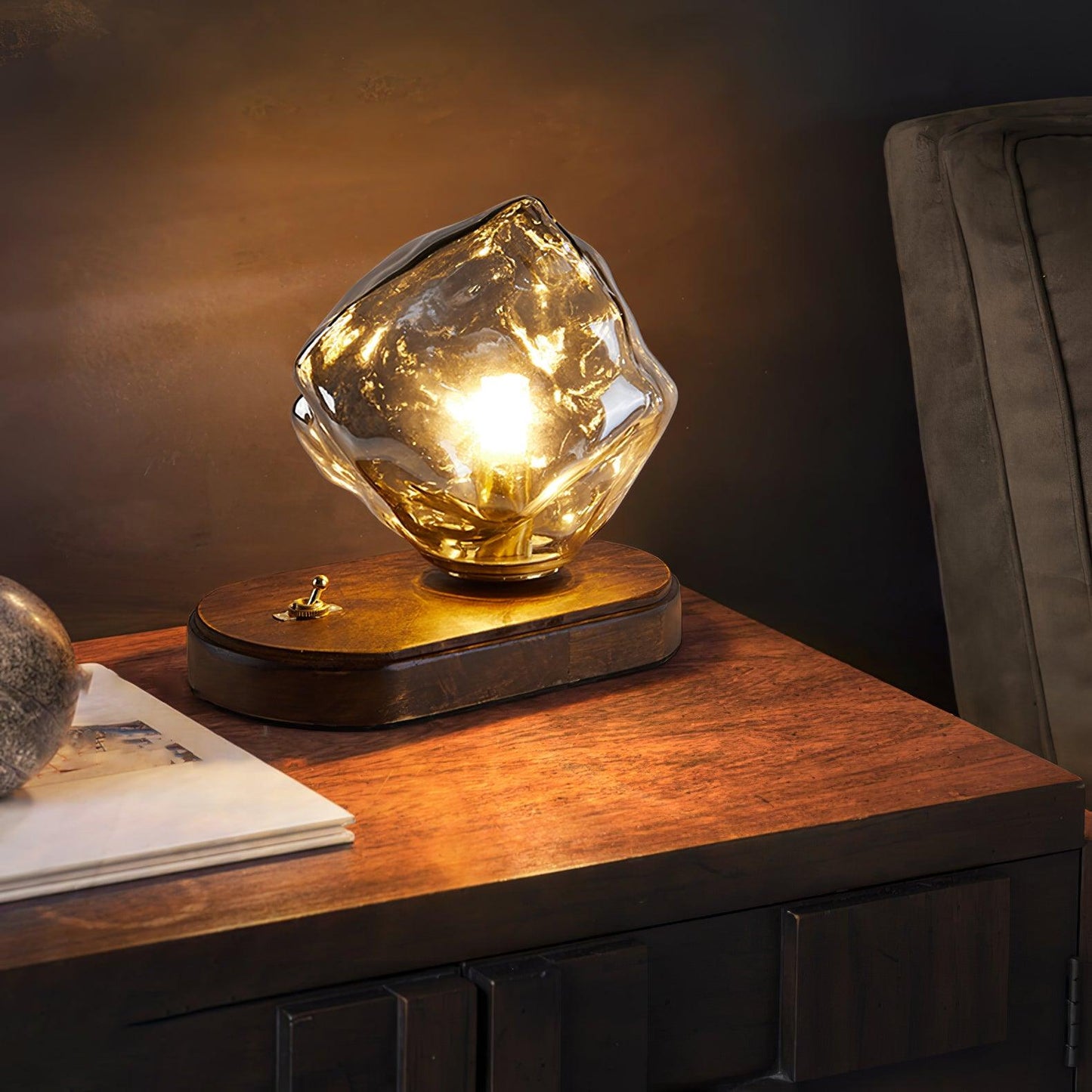 Ice Stone Table Lamp | Mouth-Blown Glass | Smoke Gray & Amber
