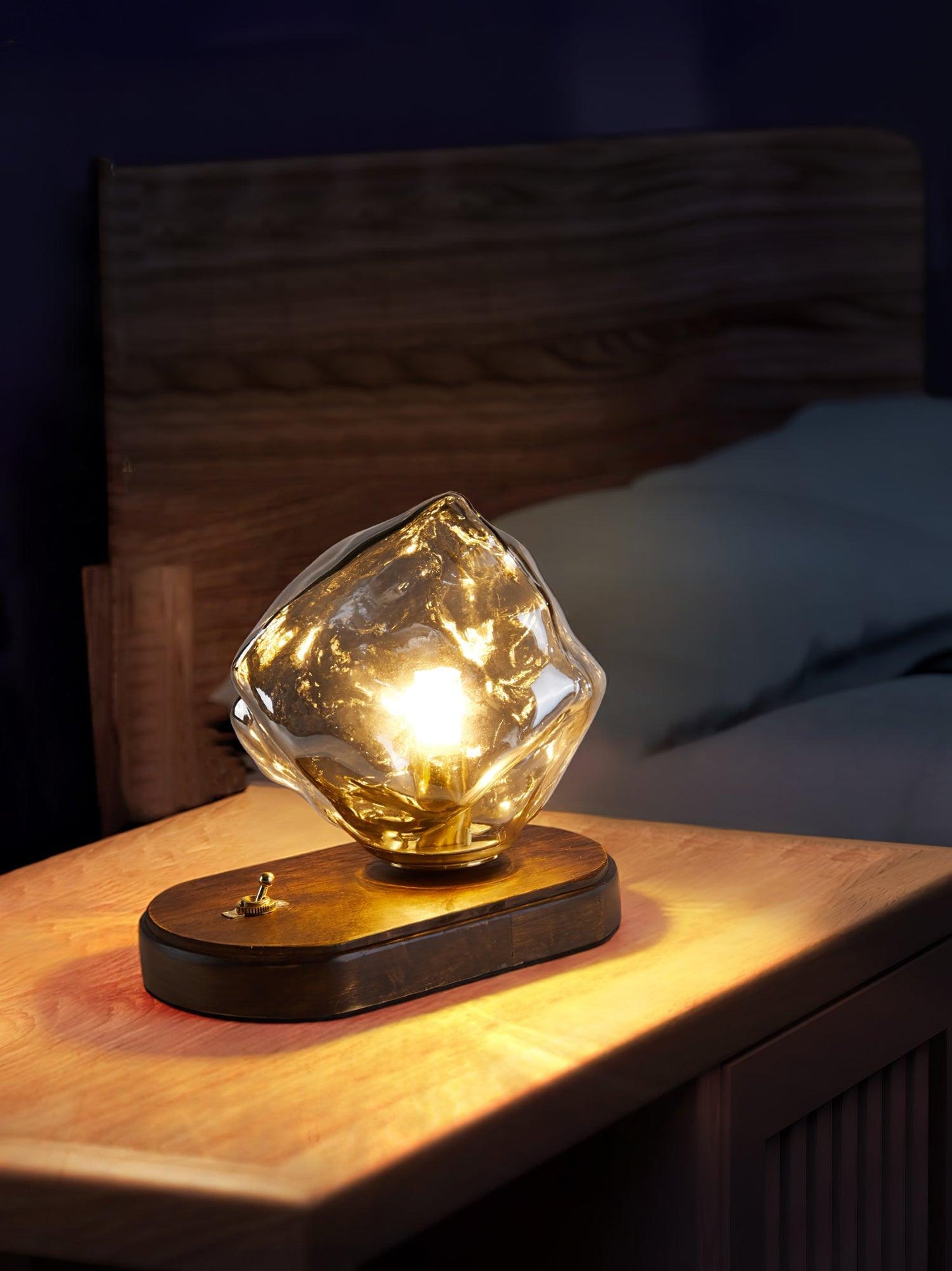 Ice Stone Table Lamp | Mouth-Blown Glass | Smoke Gray & Amber
