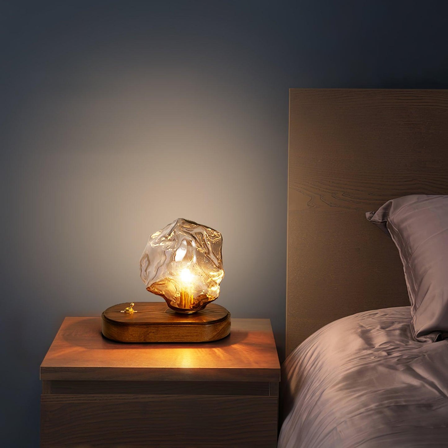 Ice Stone Table Lamp | Mouth-Blown Glass | Smoke Gray & Amber