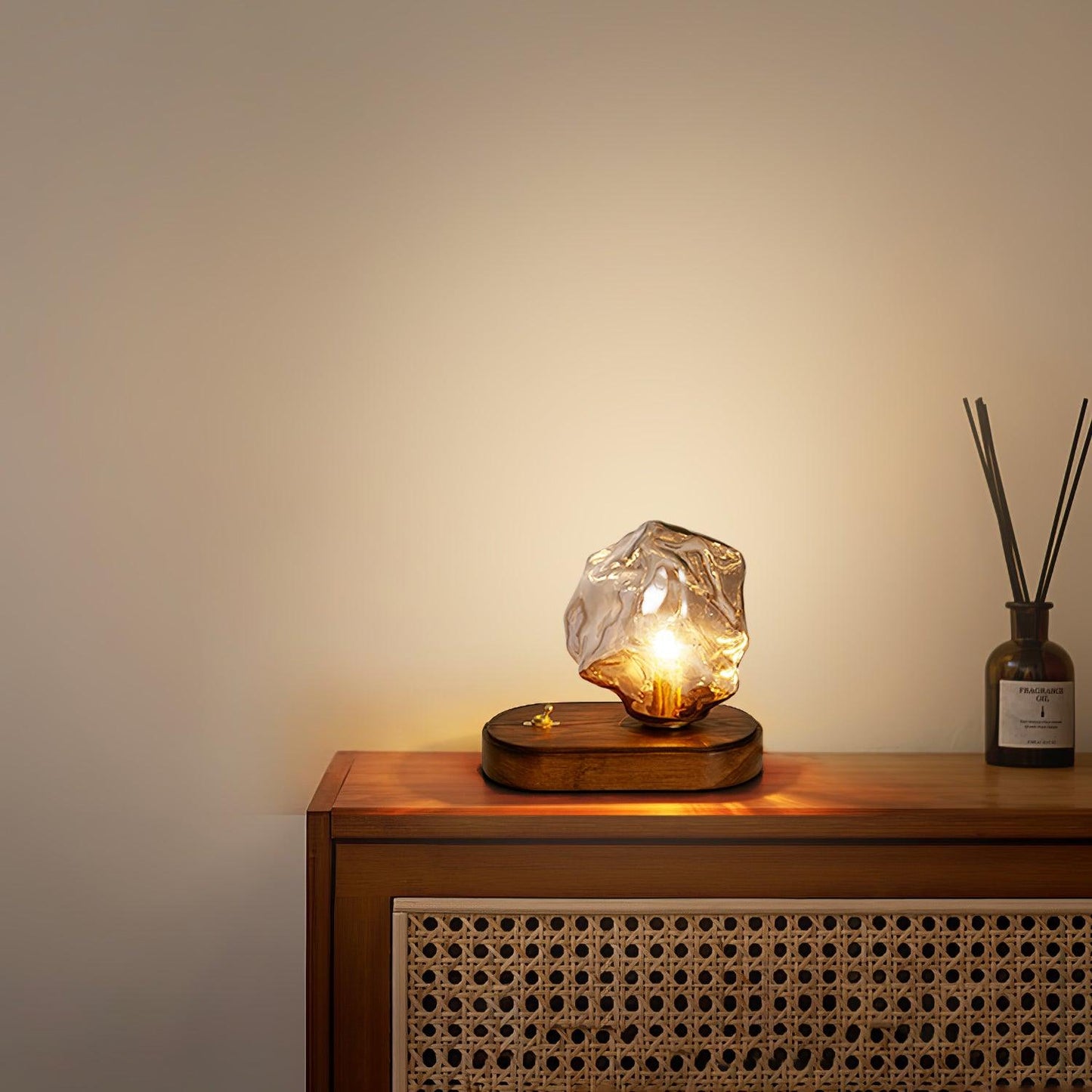 Ice Stone Table Lamp | Mouth-Blown Glass | Smoke Gray & Amber