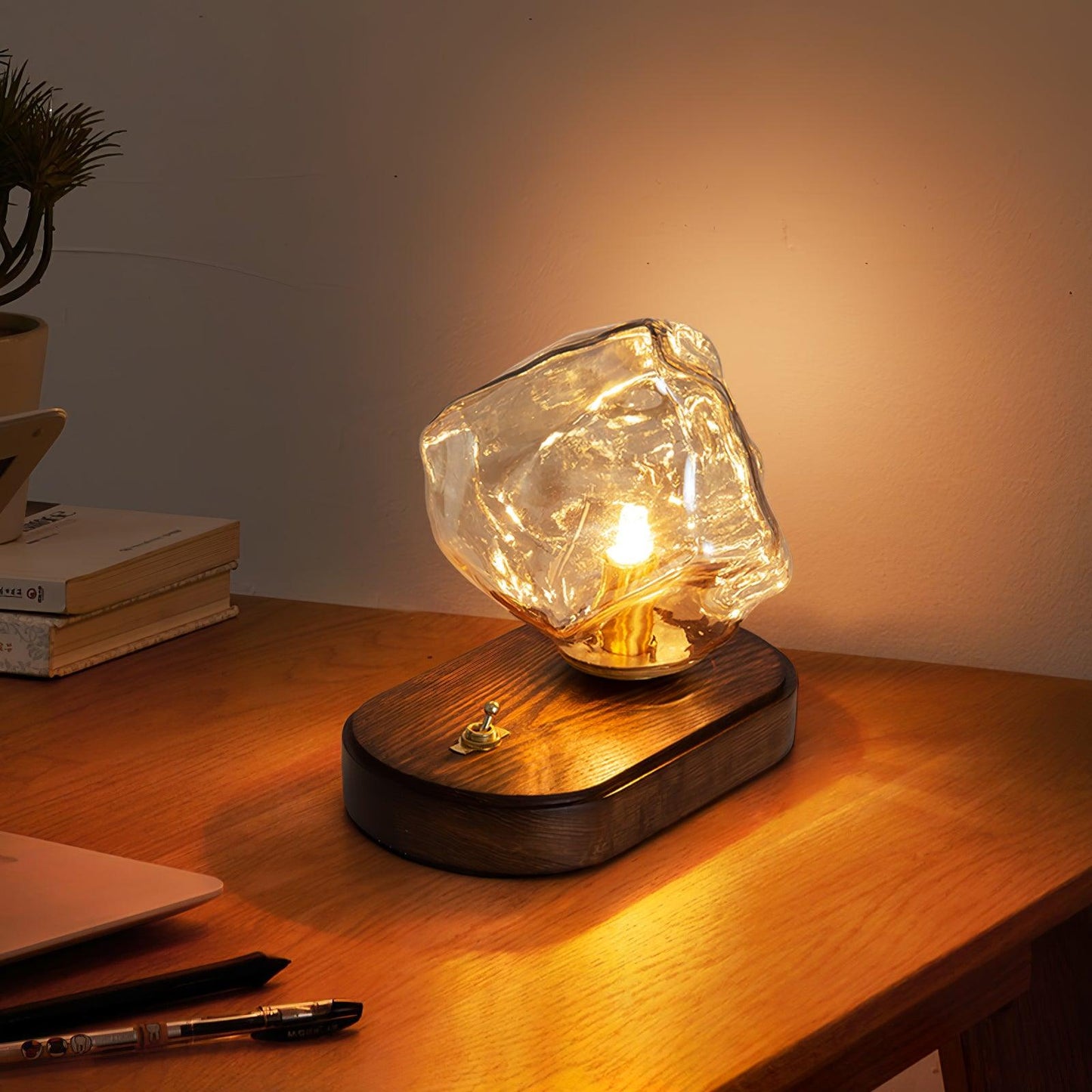Ice Stone Table Lamp | Mouth-Blown Glass | Smoke Gray & Amber