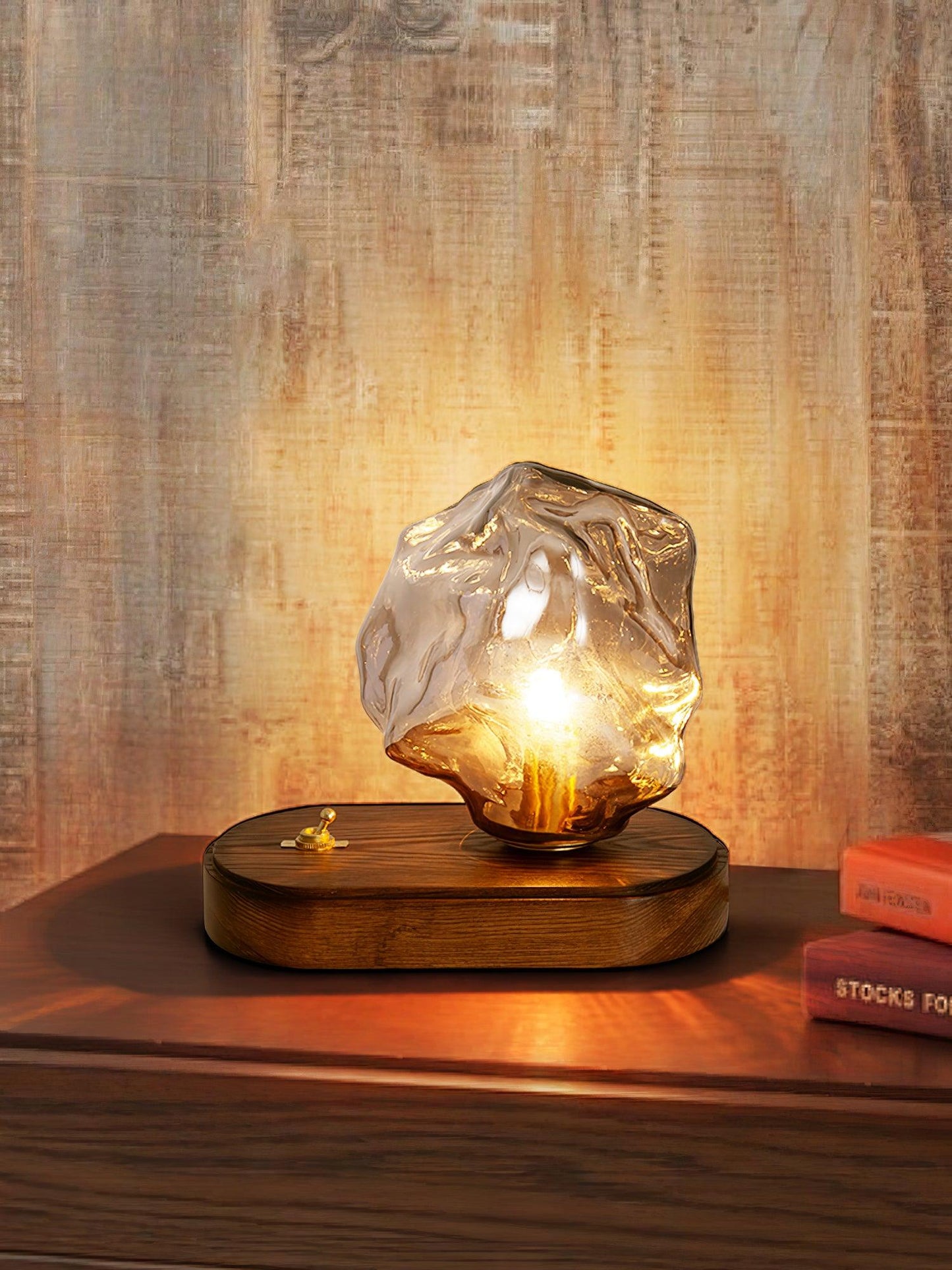 Ice Stone Table Lamp | Mouth-Blown Glass | Smoke Gray & Amber