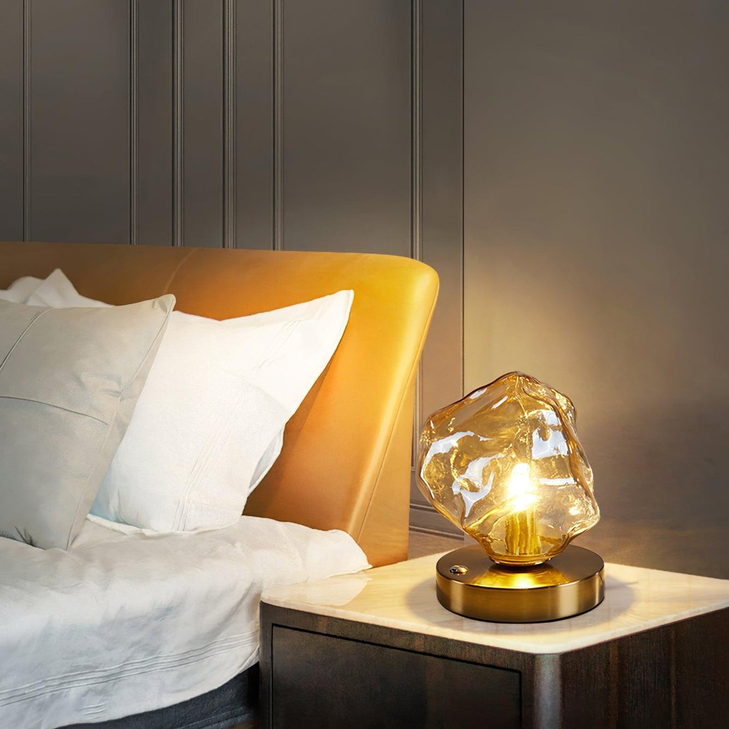 Ice Stone Table Lamp | Mouth-Blown Glass | Smoke Gray & Amber
