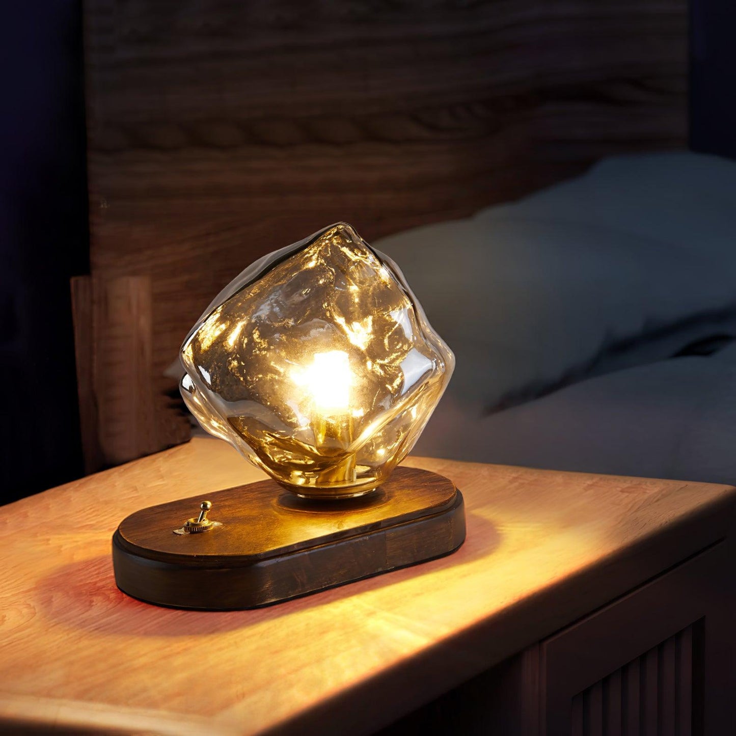 Ice Stone Table Lamp | Mouth-Blown Glass | Smoke Gray & Amber