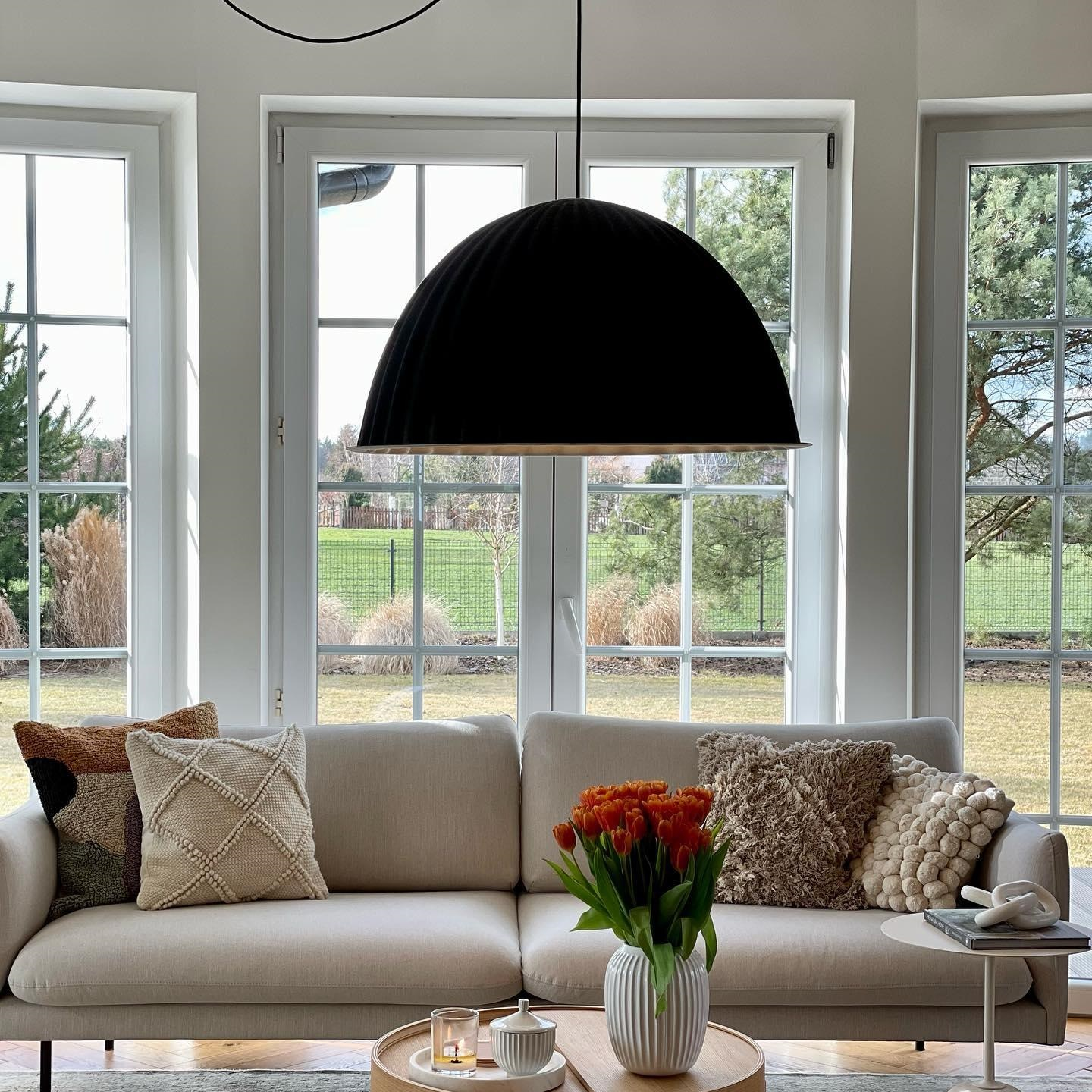 Dome Pendant Light | Felt & Metal | Black or Grey
