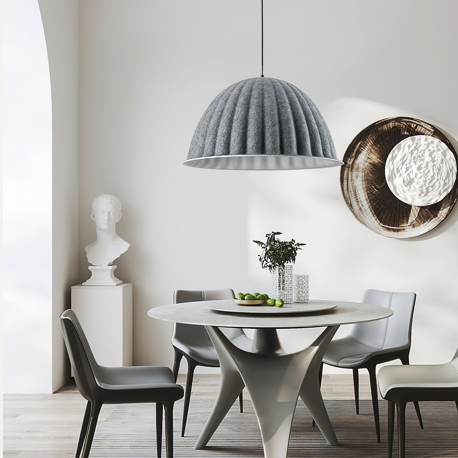 Dome Pendant Light | Felt & Metal | Black or Grey