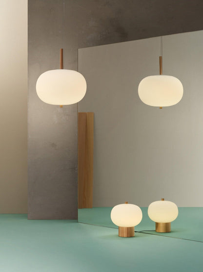 Ilargi Table Lamp | Hand-Blown Glass & Wood | Warm White LED