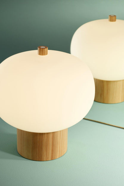 Ilargi Table Lamp | Hand-Blown Glass & Wood | Warm White LED