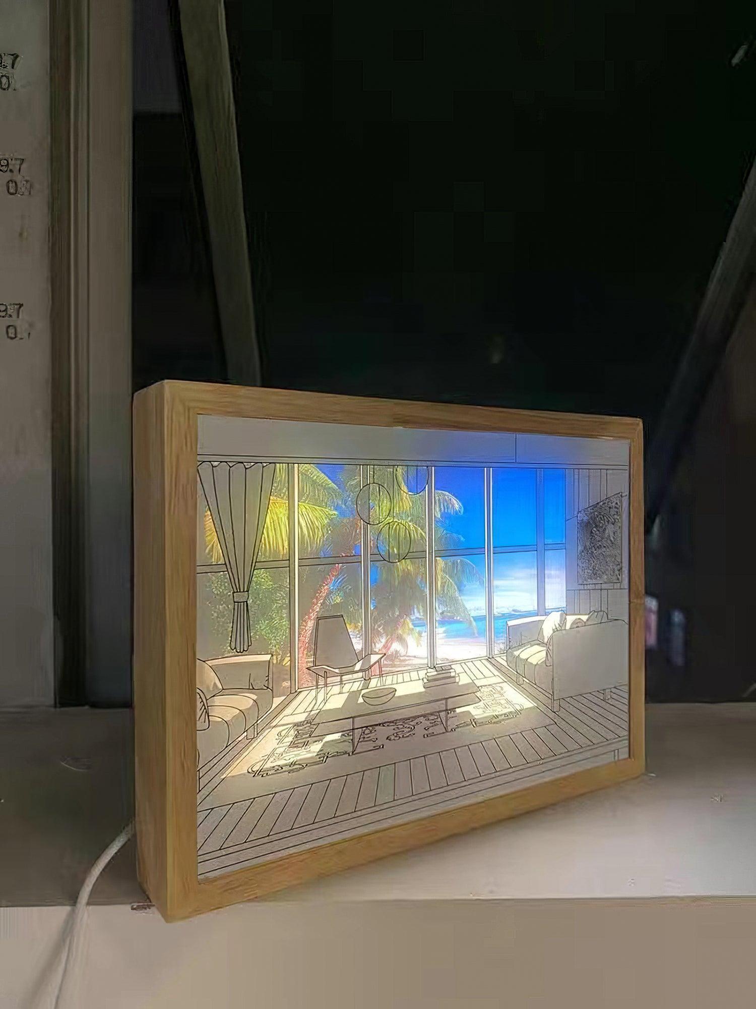 Illuminated Bedside Art Lamp | Wood & Acrylic | Warm, Neutral, Cool Light