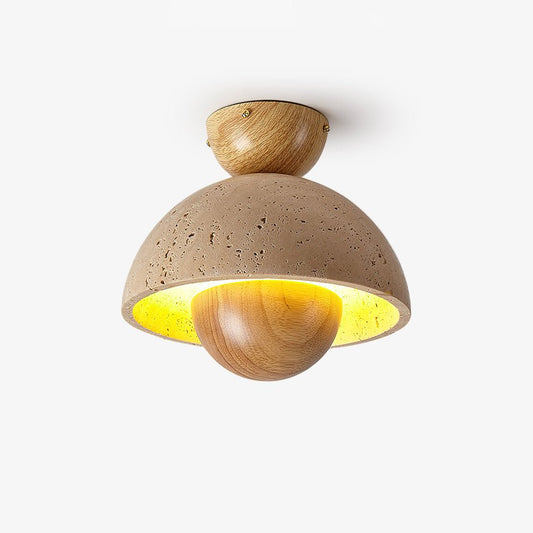 Inverted Ceiling Lamp | Travertine, Metal, Wood | Yellow, Walnut, Wood Color