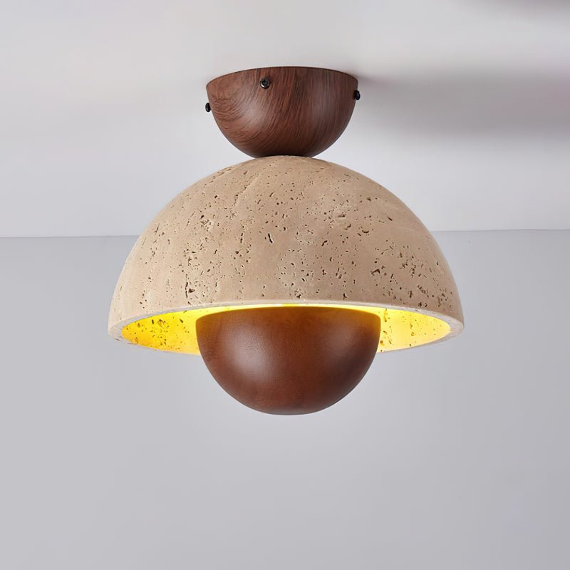 Inverted Ceiling Lamp | Travertine, Metal, Wood | Yellow, Walnut, Wood Color