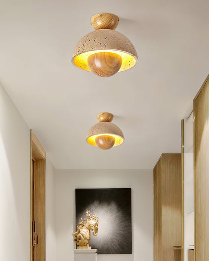 Inverted Ceiling Lamp | Travertine, Metal, Wood | Yellow, Walnut, Wood Color