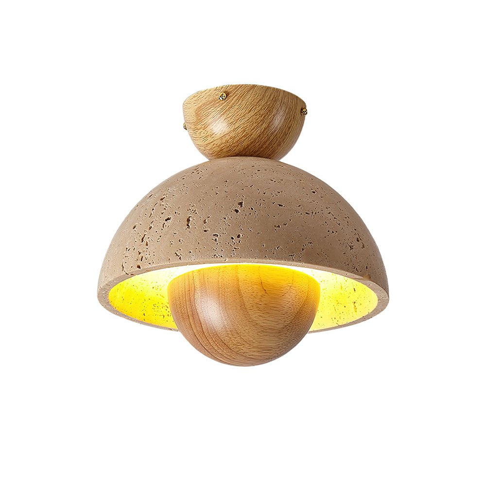 Inverted Ceiling Lamp | Travertine, Metal, Wood | Yellow, Walnut, Wood Color