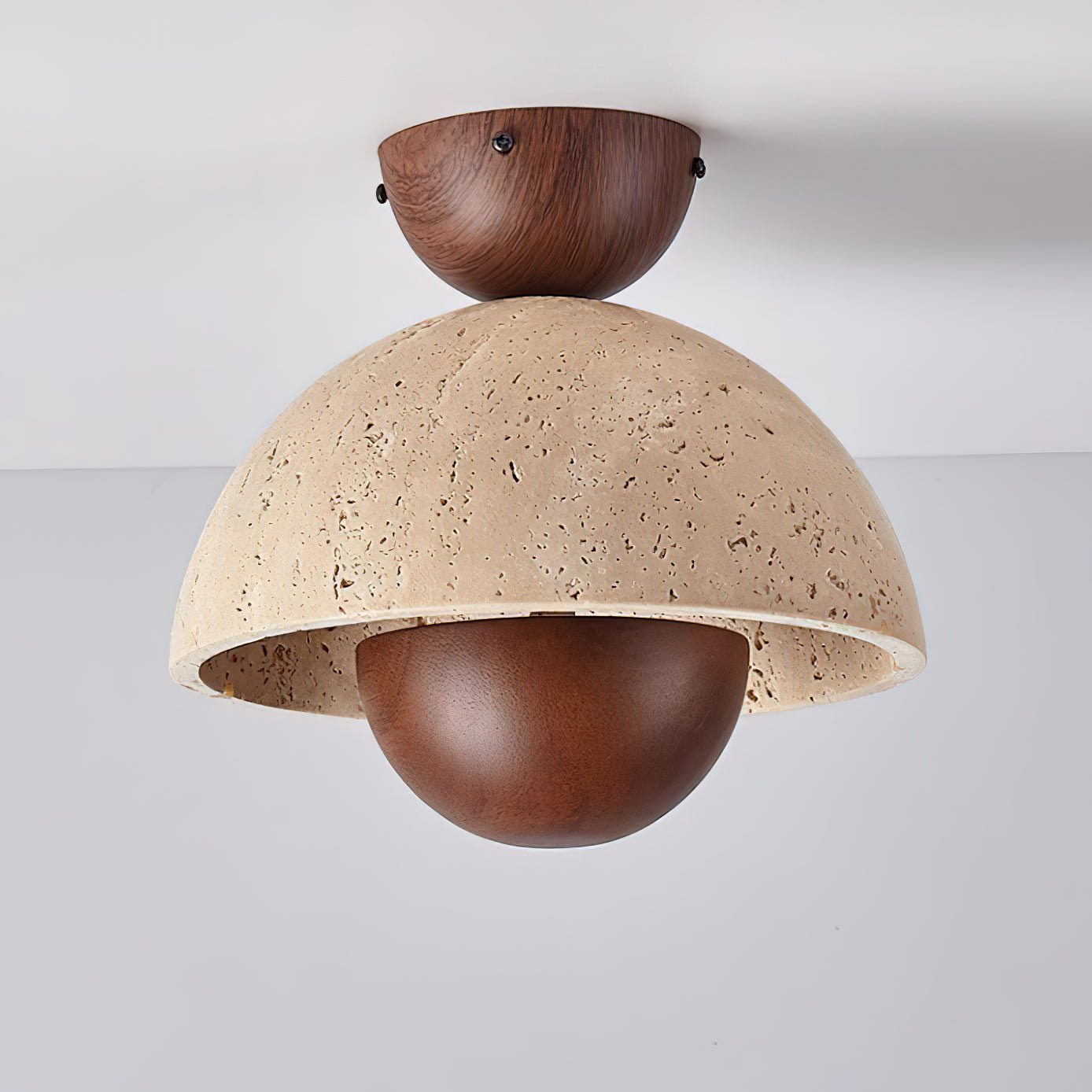 Inverted Ceiling Lamp | Travertine, Metal, Wood | Yellow, Walnut, Wood Color