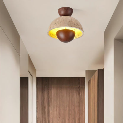 Inverted Ceiling Lamp | Travertine, Metal, Wood | Yellow, Walnut, Wood Color