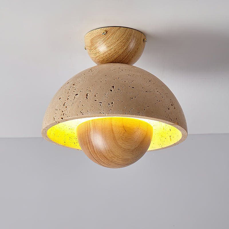 Inverted Ceiling Lamp | Travertine, Metal, Wood | Yellow, Walnut, Wood Color