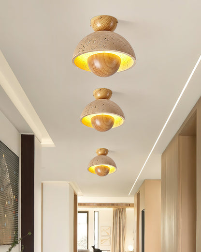 Inverted Ceiling Lamp | Travertine, Metal, Wood | Yellow, Walnut, Wood Color
