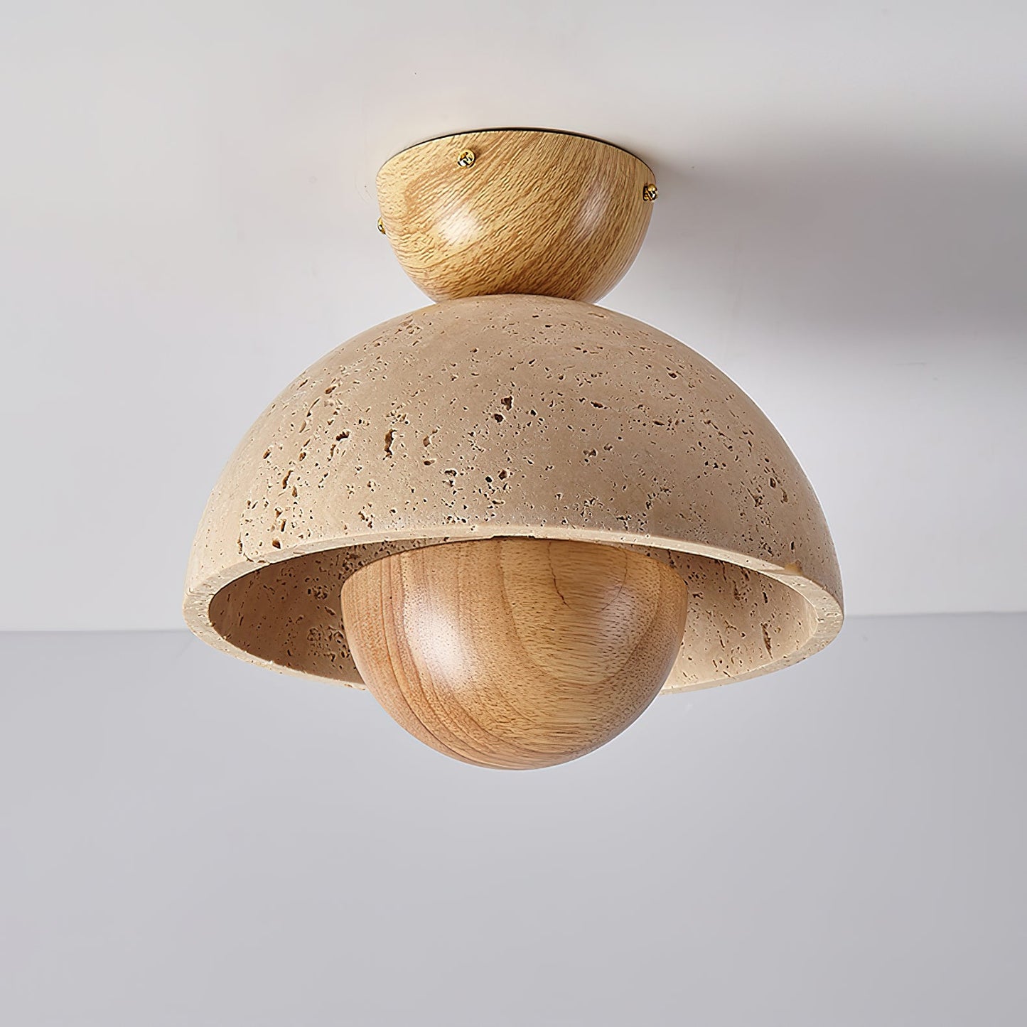 Inverted Ceiling Lamp | Travertine, Metal, Wood | Yellow, Walnut, Wood Color