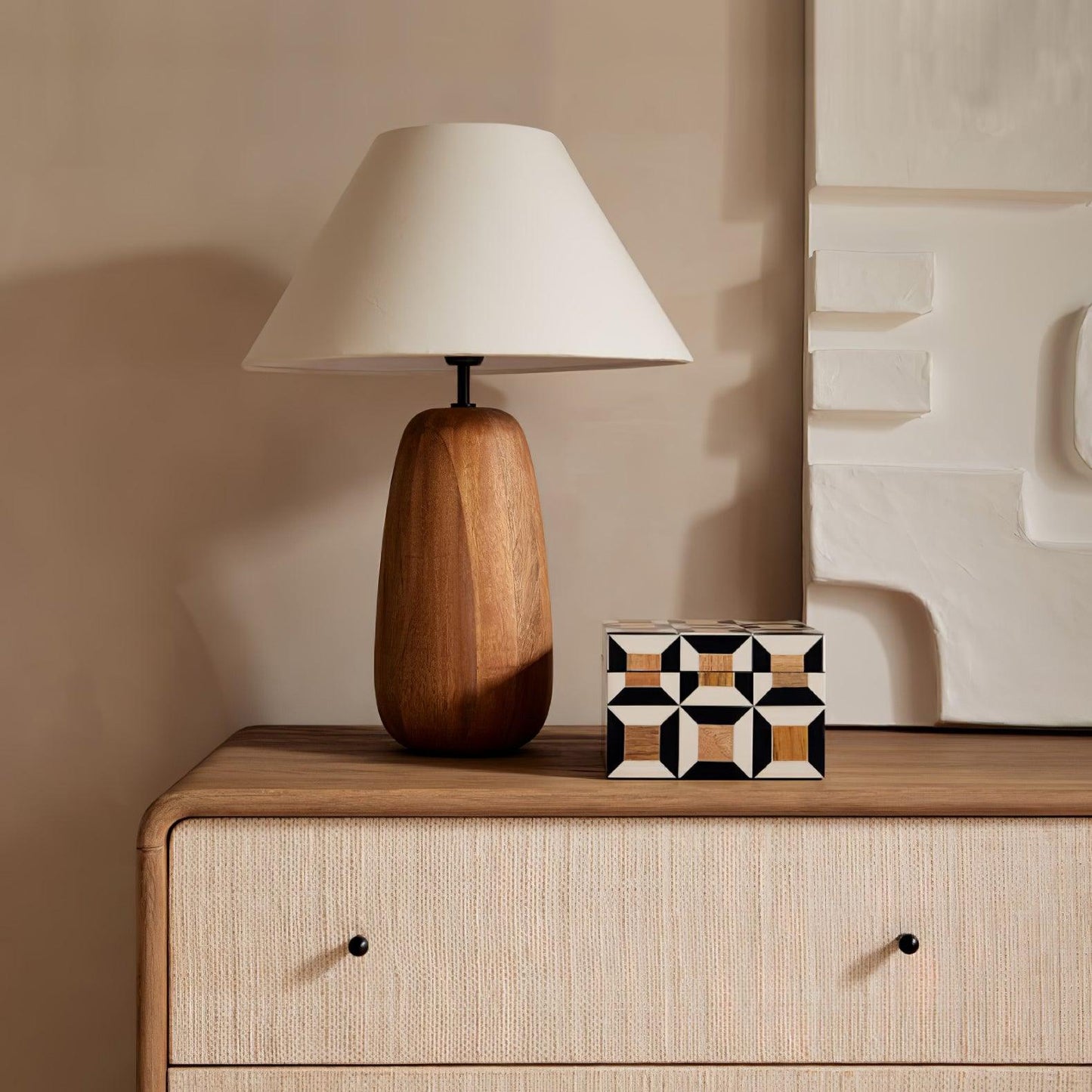 Irving Wood Table Lamp | Wood & Fabric | White