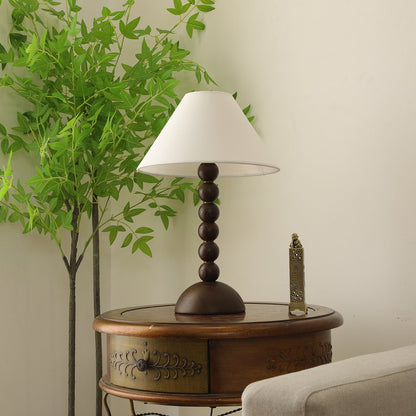 Isabella Grace Table Lamp | Dark Wood & Fabric | Walnut Color