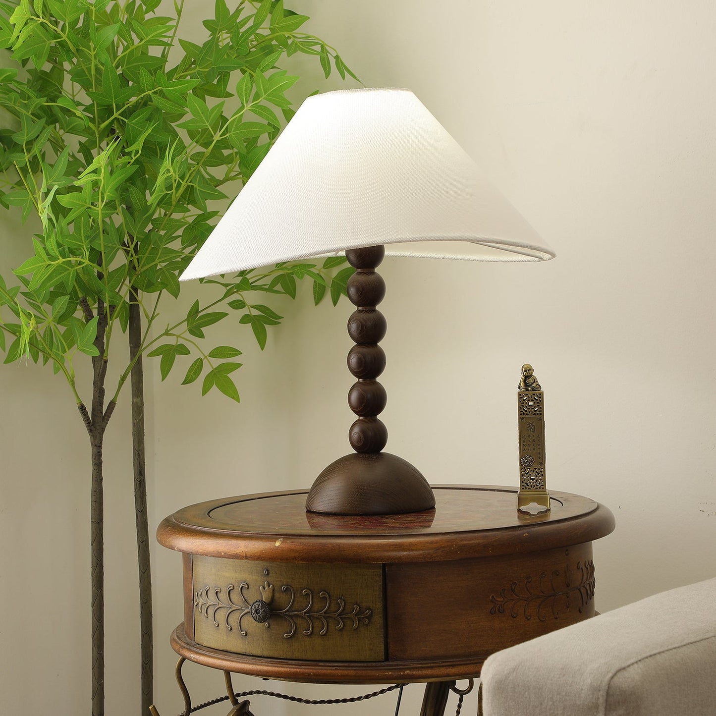 Isabella Grace Table Lamp | Dark Wood & Fabric | Walnut Color