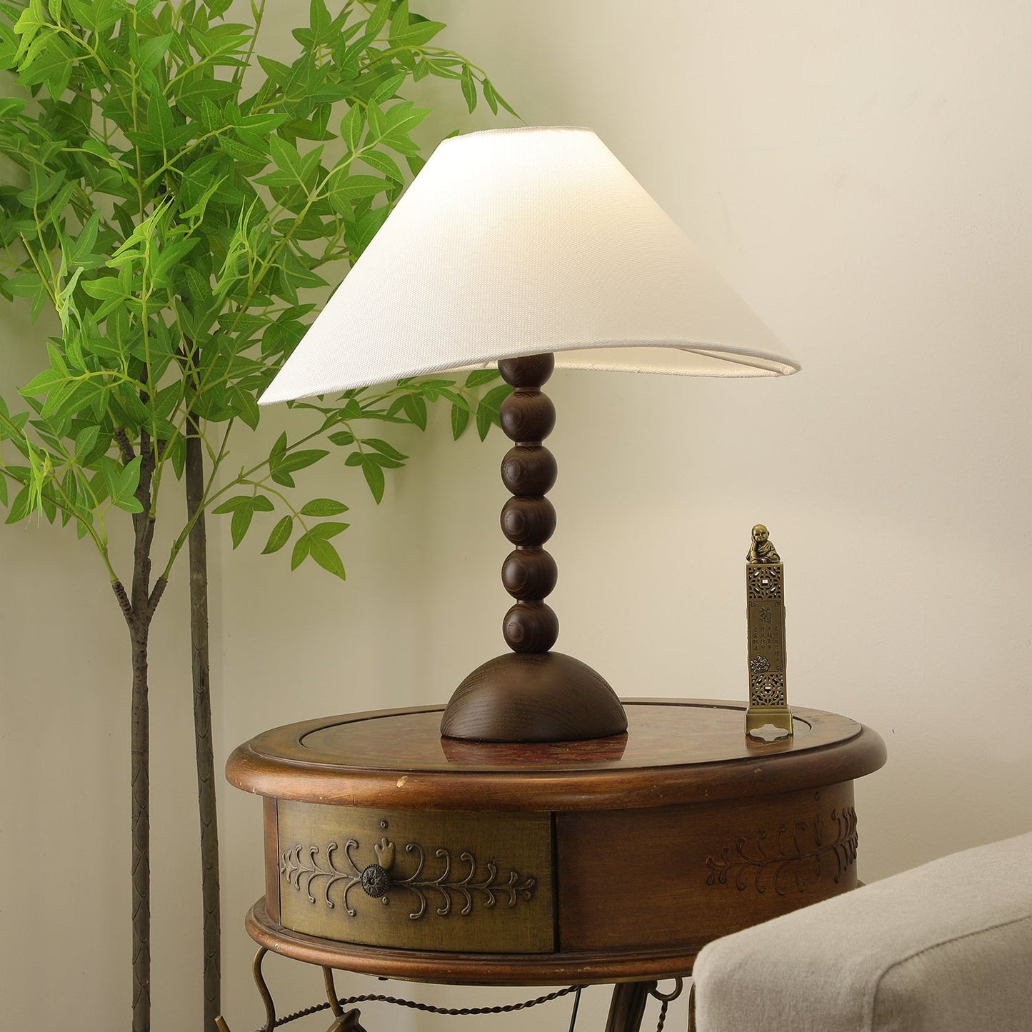 Isabella Grace Table Lamp | Dark Wood & Fabric | Walnut Color