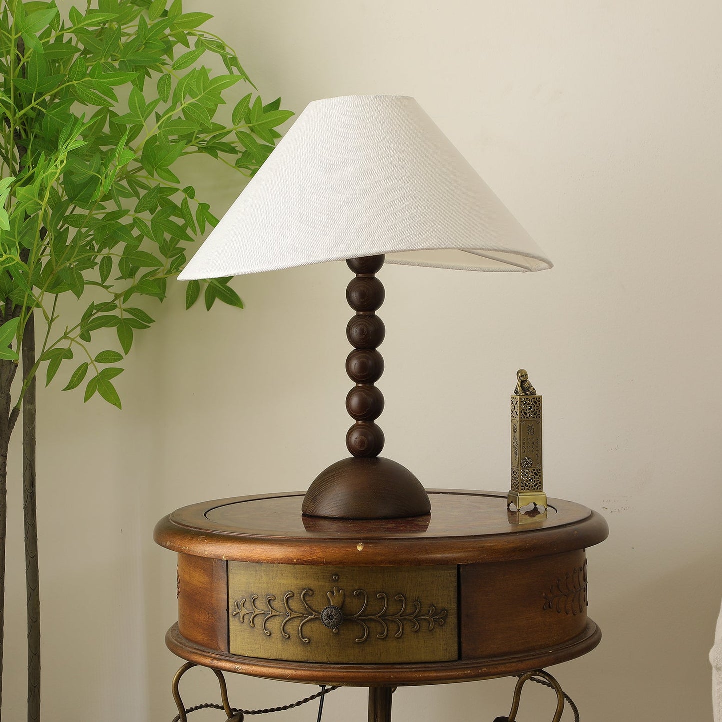 Isabella Grace Table Lamp | Dark Wood & Fabric | Walnut Color