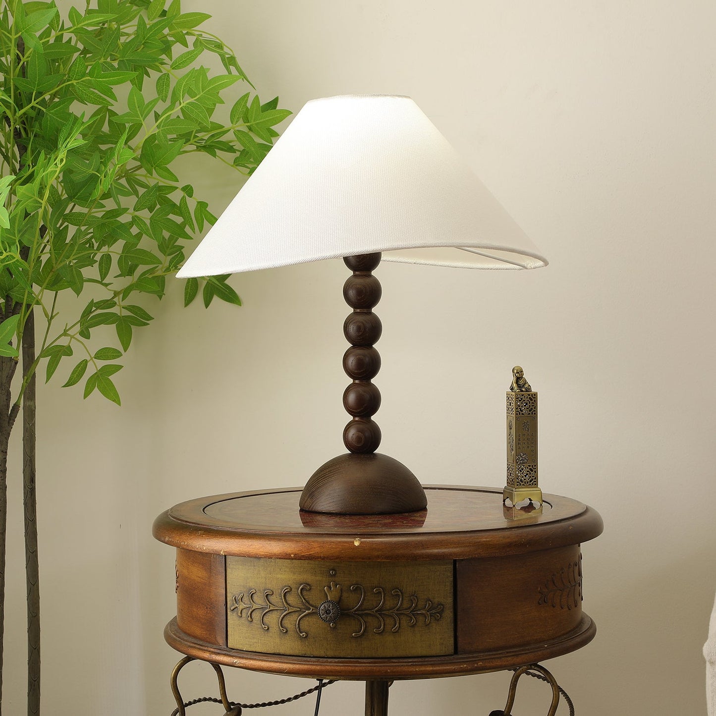 Isabella Grace Table Lamp | Dark Wood & Fabric | Walnut Color