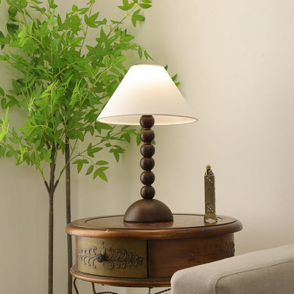 Isabella Grace Table Lamp | Dark Wood & Fabric | Walnut Color