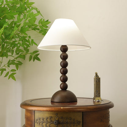 Isabella Grace Table Lamp | Dark Wood & Fabric | Walnut Color