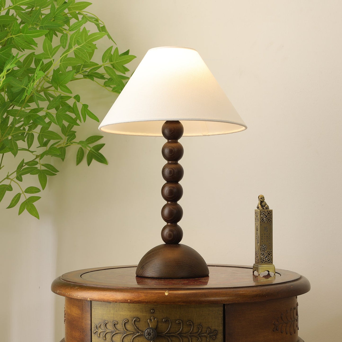 Isabella Grace Table Lamp | Dark Wood & Fabric | Walnut Color