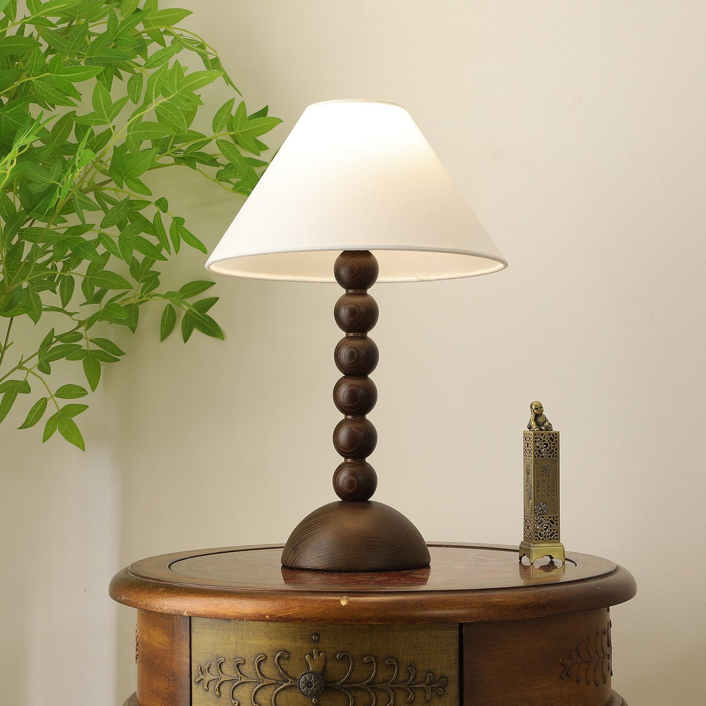 Isabella Grace Table Lamp | Dark Wood & Fabric | Walnut Color