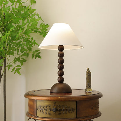 Isabella Grace Table Lamp | Dark Wood & Fabric | Walnut Color