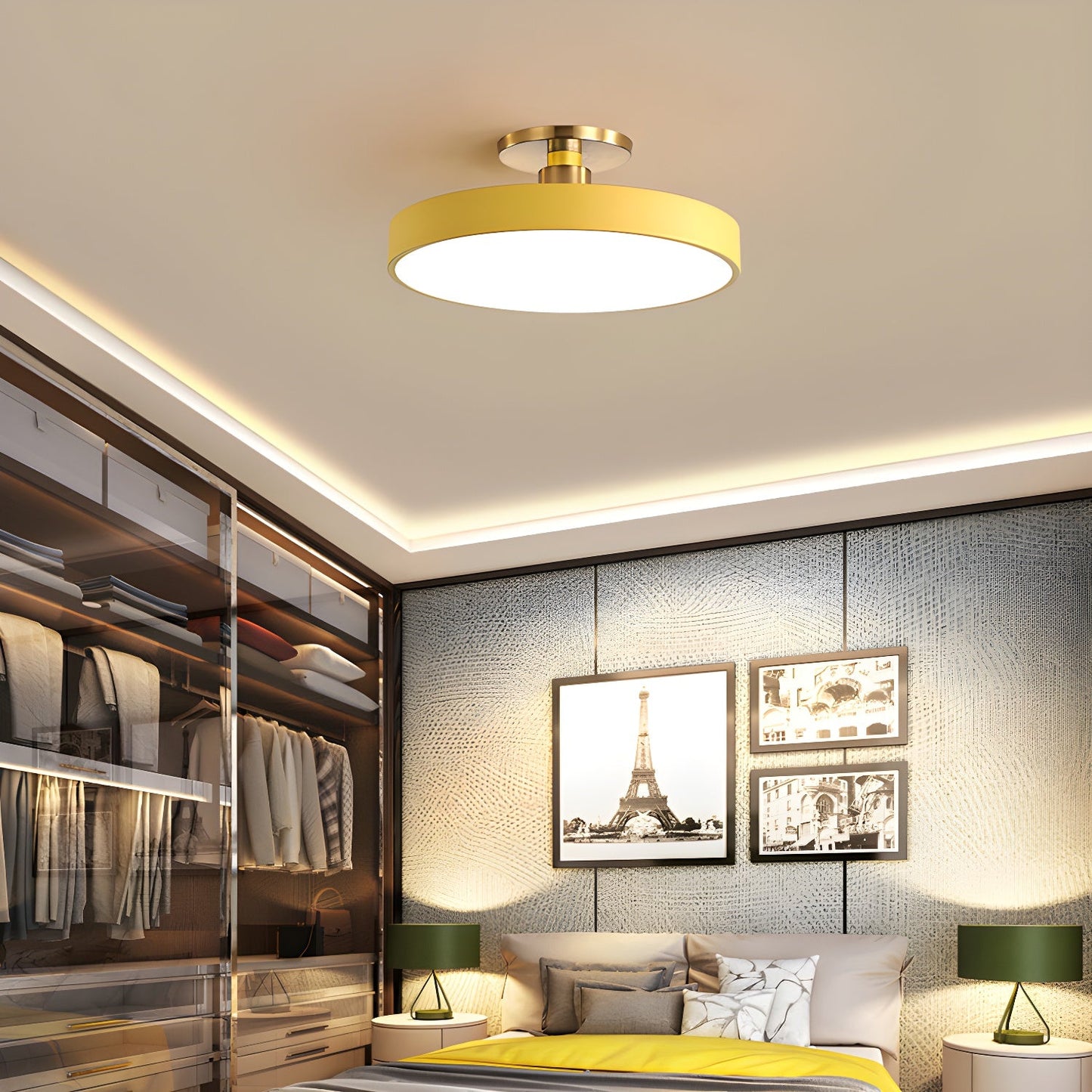 Isla Flush Mount Ceiling Lamp | Black and Gold Metal | 30cm or 40cm Diameter