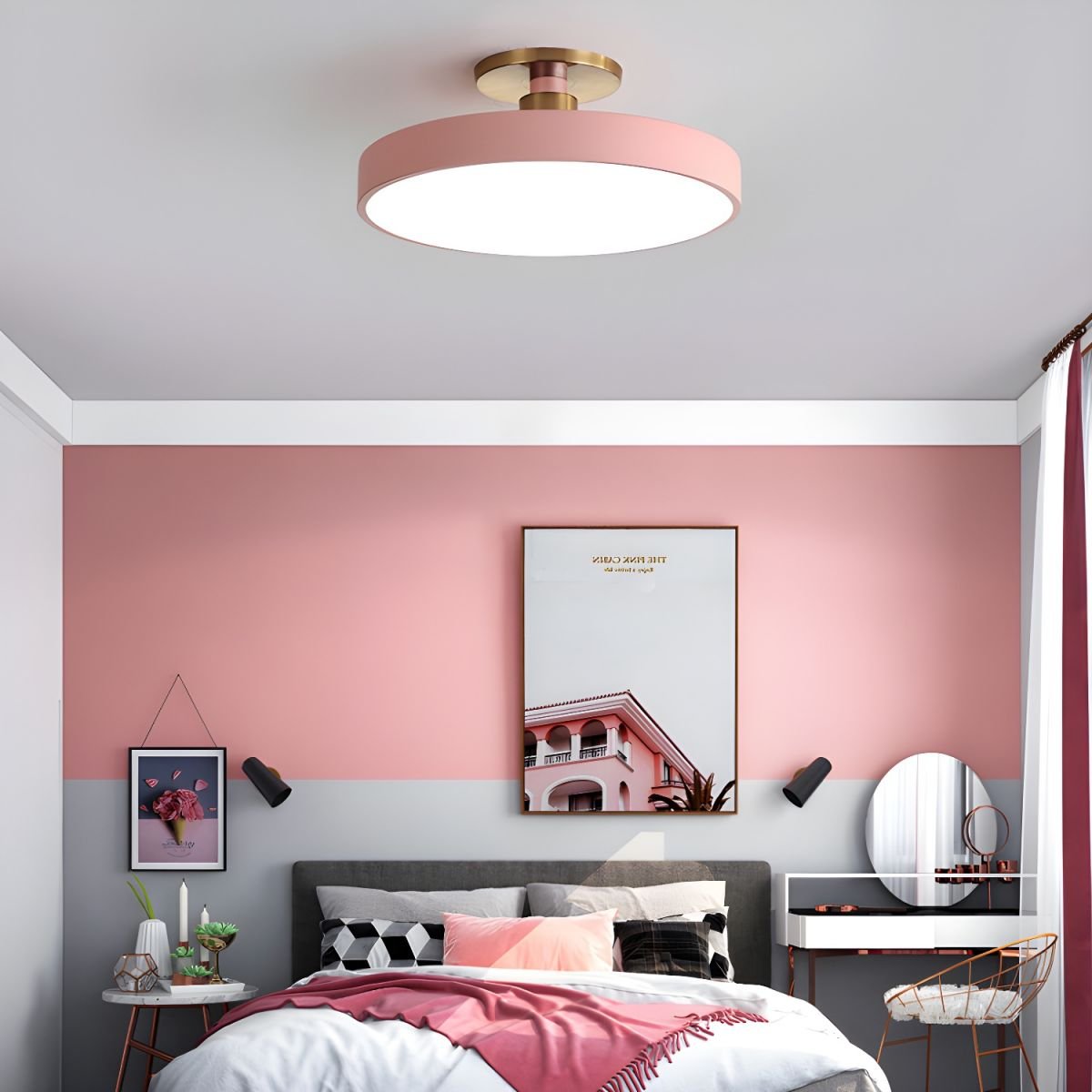 Isla Flush Mount Ceiling Lamp | Black and Gold Metal | 30cm or 40cm Diameter