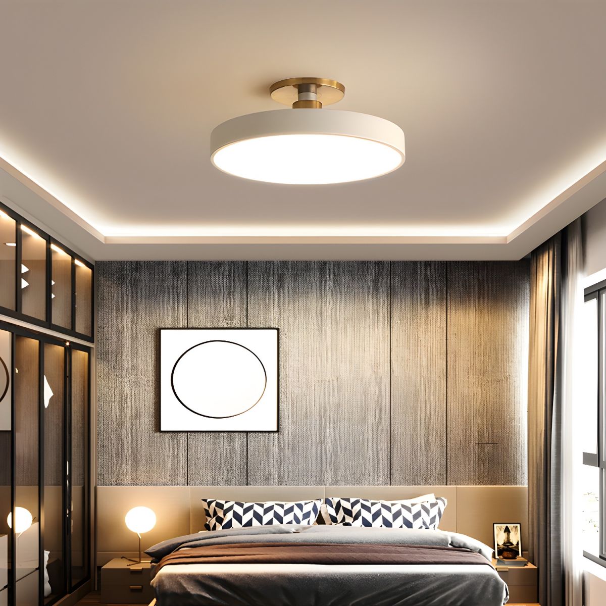 Isla Flush Mount Ceiling Lamp | Black and Gold Metal | 30cm or 40cm Diameter