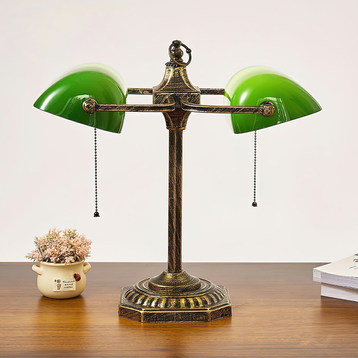 Jade Collection Table Lamp | Bronze Metal & Emerald Green Glass | Retro Design