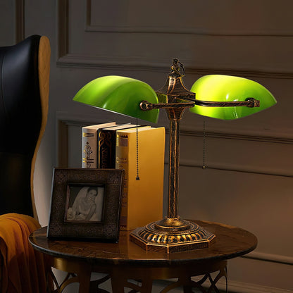 Jade Collection Table Lamp | Bronze Metal & Emerald Green Glass | Retro Design