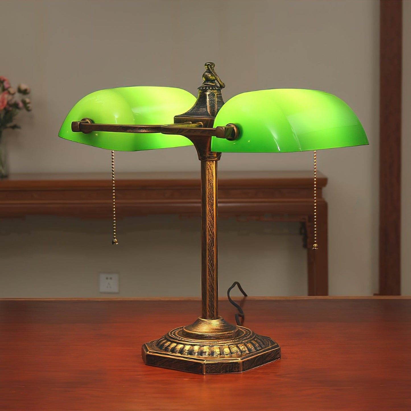 Jade Collection Table Lamp | Bronze Metal & Emerald Green Glass | Retro Design