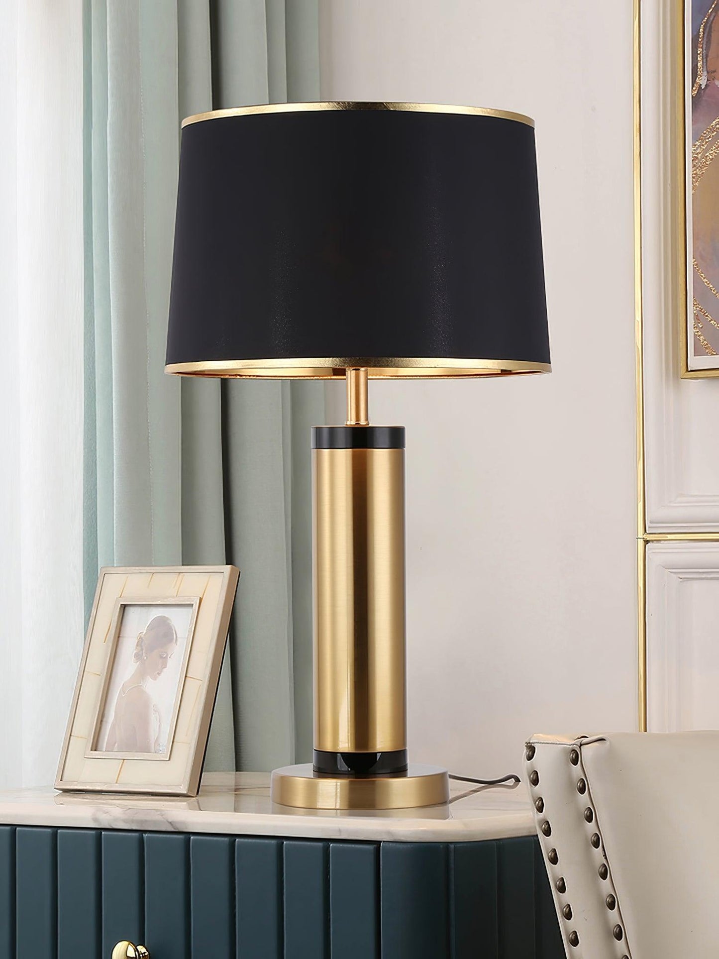 Jaspar Table Lamp | Metal & Fabric | Gold Finish with Black Shade