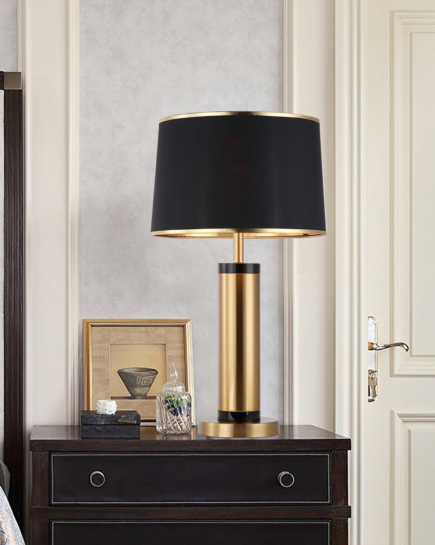 Jaspar Table Lamp | Metal & Fabric | Gold Finish with Black Shade