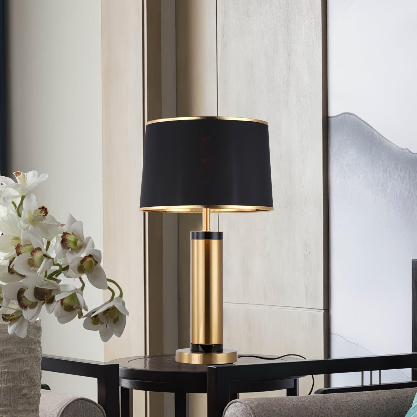 Jaspar Table Lamp | Metal & Fabric | Gold Finish with Black Shade