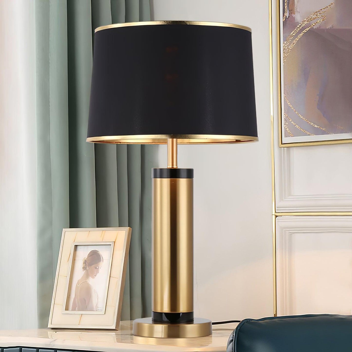 Jaspar Table Lamp | Metal & Fabric | Gold Finish with Black Shade